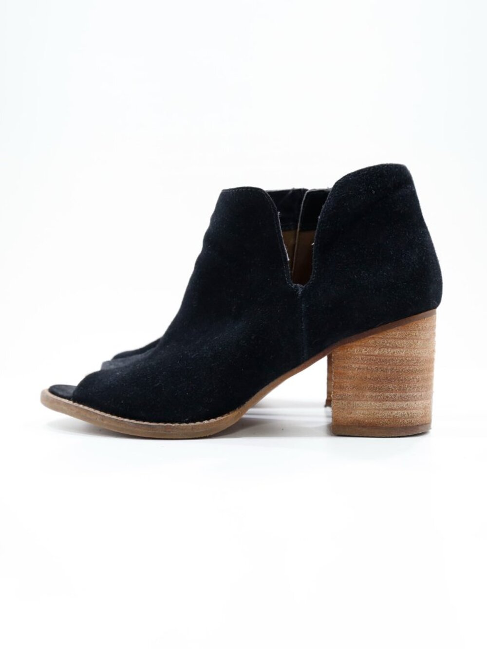 Blondo Nappa Black Suede Leather 3" Block Heel Peep Toe Booties - 8